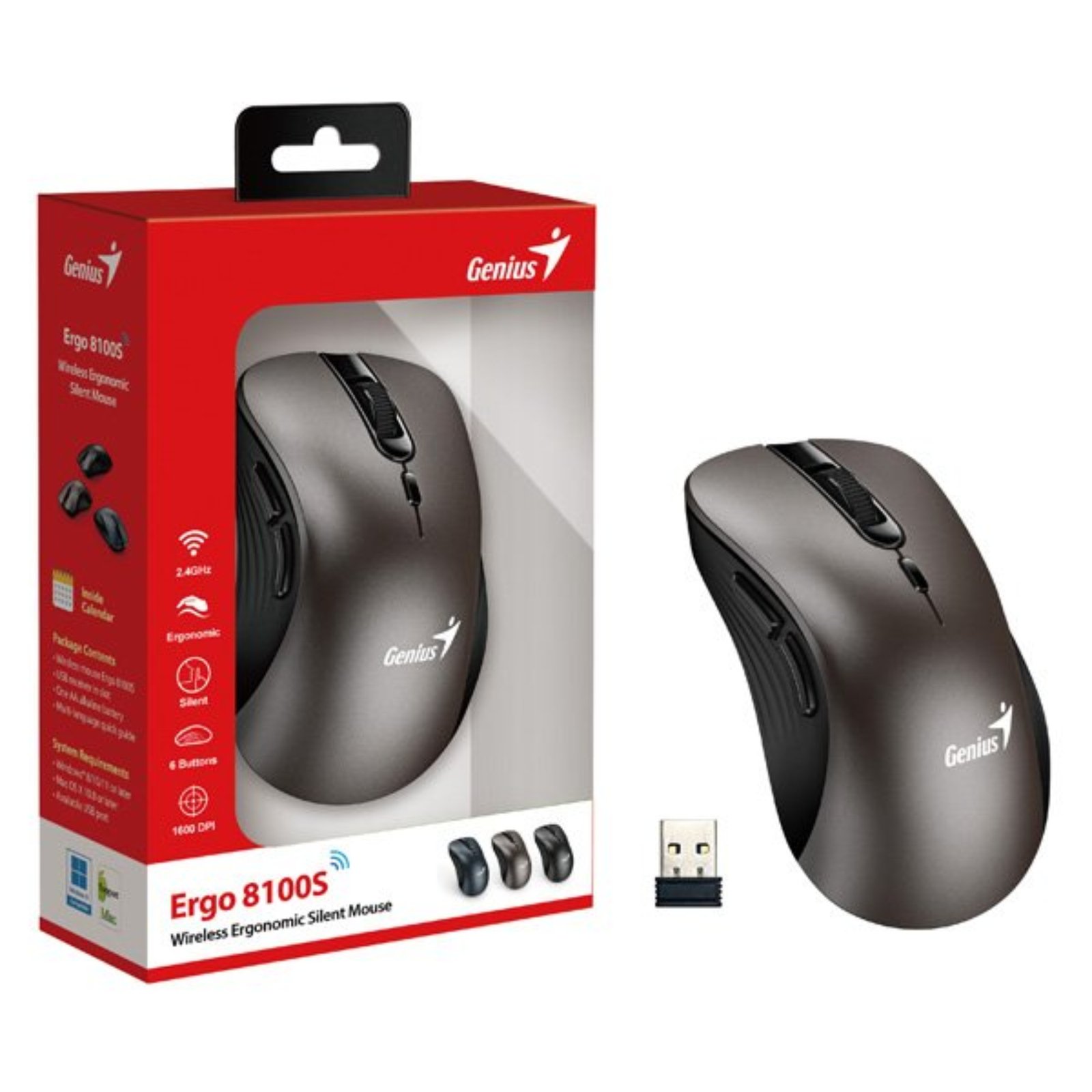 MOUSE USB WIRELESS ERGO 8100S CHAMPAGNE TITANIUM GENIUS 31030040402